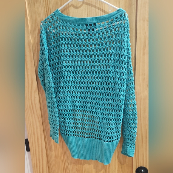 Karen Kane  Turquoise High Low Crochet Sweater, S - Picture 2 of 4